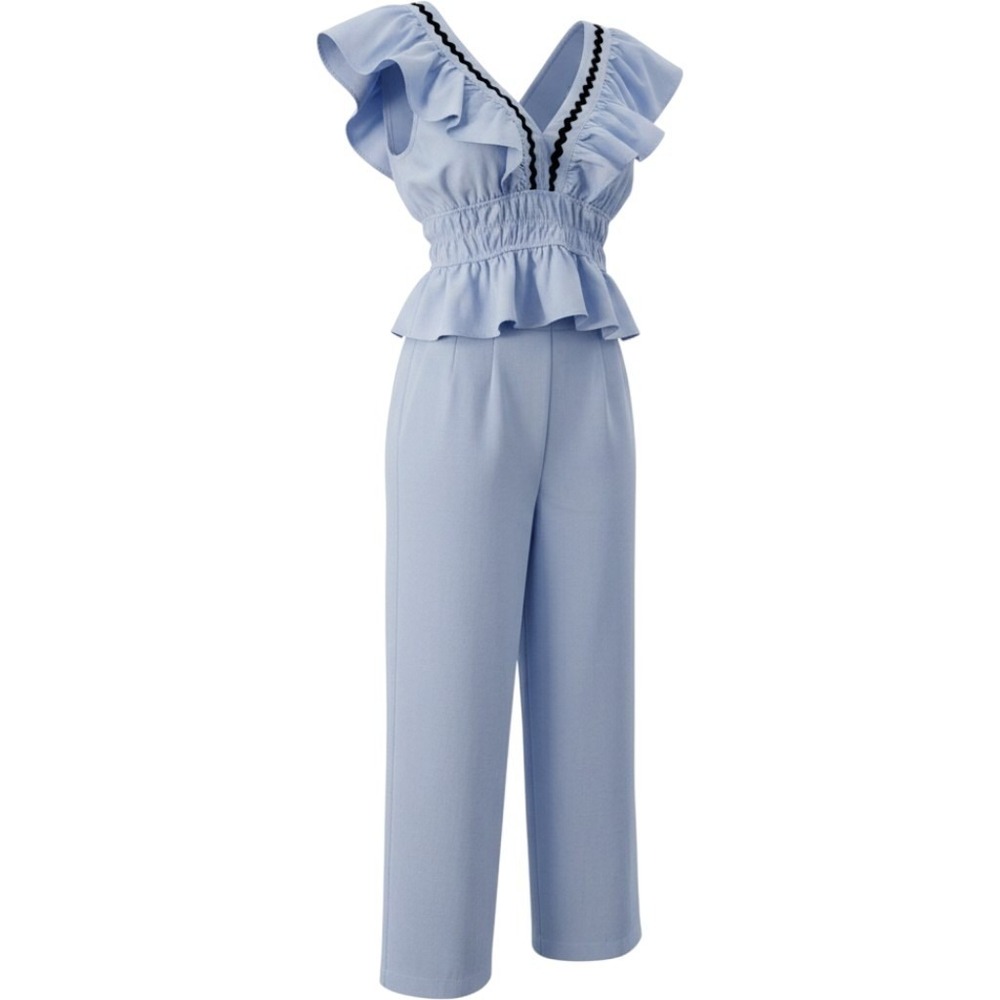 BRAND NEW Rosy Days Blue 2 Piece Set Ruffle Smocked Top Wide Leg Pants Size S
